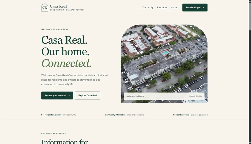 Current website preview of Casa Real Condominium