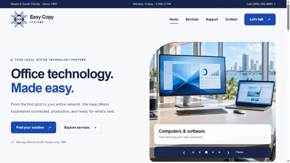 Current website preview of Easy Copy Systems Corp.