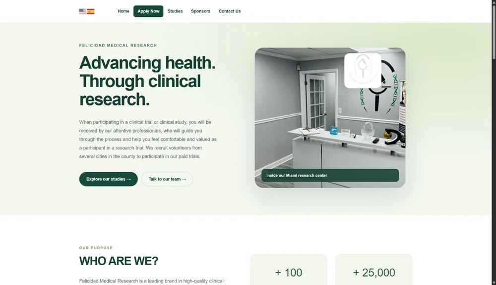 Current website preview of Felicidad Medical Research